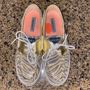 Sperry Top-Siders. Zebra and clear sequence fir a shimmer look. Size 7.5. Clean